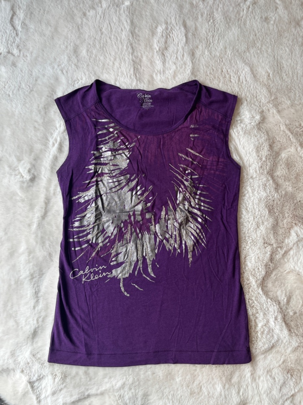Calvin Klein Purple Tank Top with Silver Graphic